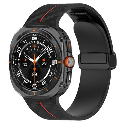 For Samsung Galaxy Watch Ultra 47mm Silicone Watch Band Carbon Fiber Texture with Magnetic Buckle
