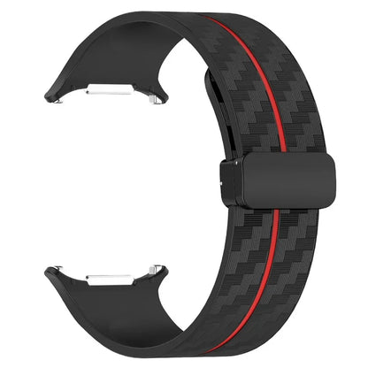 For Samsung Galaxy Watch Ultra 47mm Silicone Watch Band Carbon Fiber Texture with Magnetic Buckle