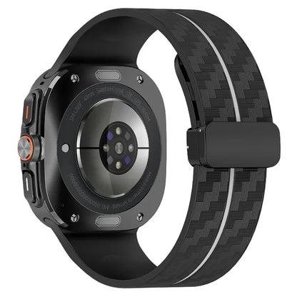 For Samsung Galaxy Watch Ultra 47mm Silicone Watch Band Carbon Fiber Texture with Magnetic Buckle