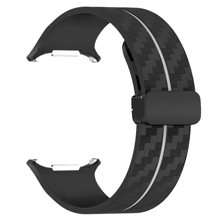 For Samsung Galaxy Watch Ultra 47mm Silicone Watch Band Carbon Fiber Texture with Magnetic Buckle