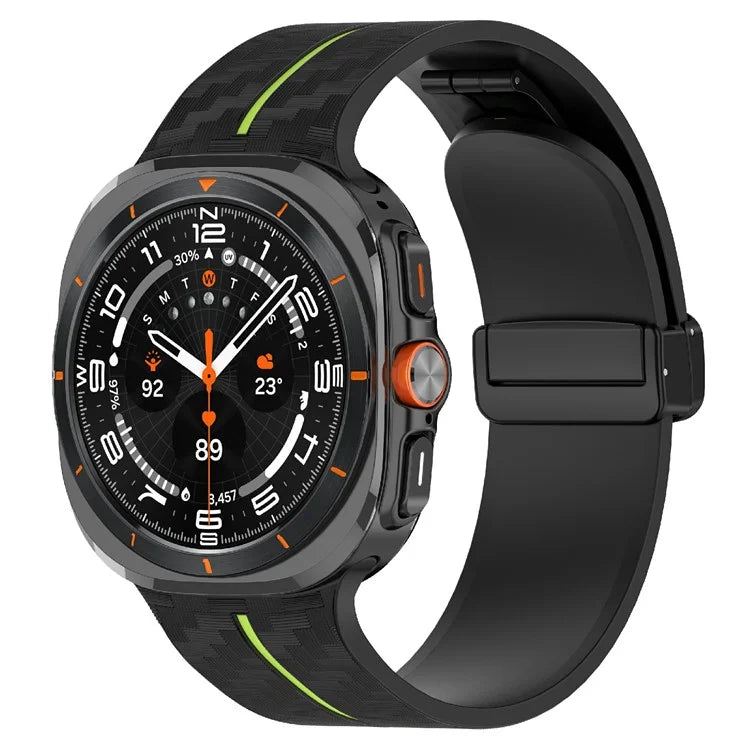 For Samsung Galaxy Watch Ultra 47mm Silicone Watch Band Carbon Fiber Texture with Magnetic Buckle
