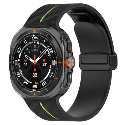 For Samsung Galaxy Watch Ultra 47mm Silicone Watch Band Carbon Fiber Texture with Magnetic Buckle