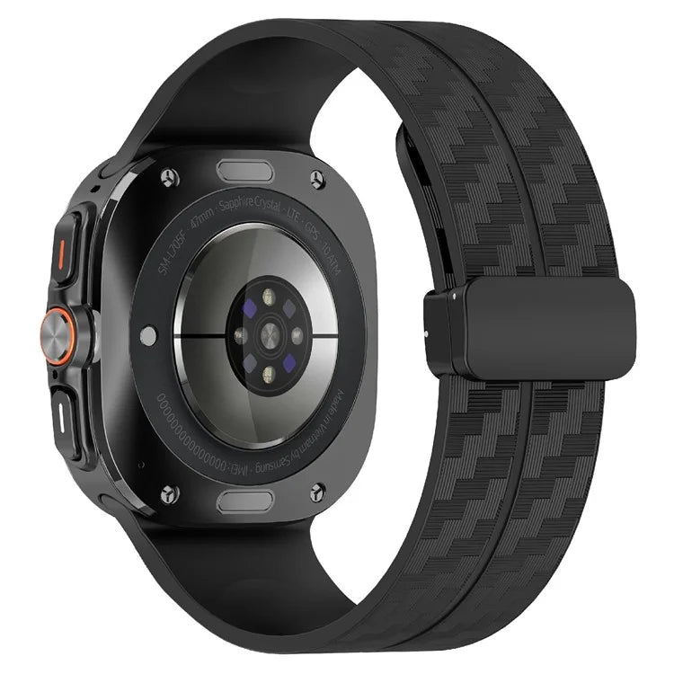 For Samsung Galaxy Watch Ultra 47mm Silicone Watch Band Carbon Fiber Texture with Magnetic Buckle