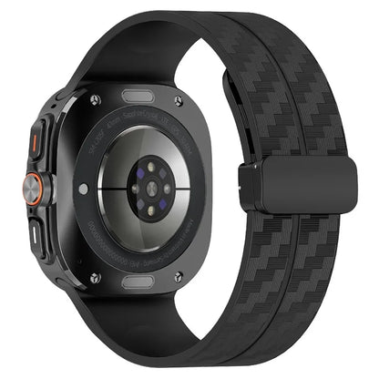 For Samsung Galaxy Watch Ultra 47mm Silicone Watch Band Carbon Fiber Texture with Magnetic Buckle