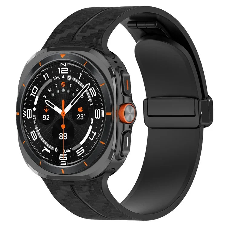 For Samsung Galaxy Watch Ultra 47mm Silicone Watch Band Carbon Fiber Texture with Magnetic Buckle