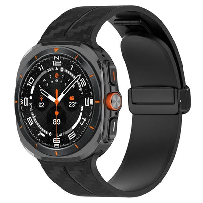 For Samsung Galaxy Watch Ultra 47mm Silicone Watch Band Carbon Fiber Texture with Magnetic Buckle