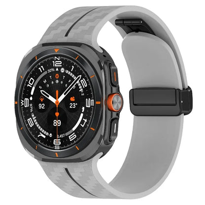 For Samsung Galaxy Watch Ultra 47mm Silicone Watch Band Carbon Fiber Texture with Magnetic Buckle