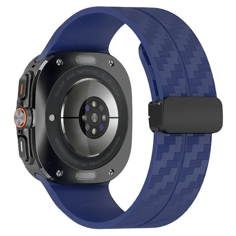 For Samsung Galaxy Watch Ultra 47mm Silicone Watch Band Carbon Fiber Texture with Magnetic Buckle