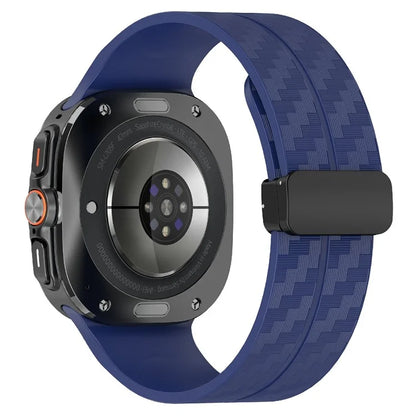For Samsung Galaxy Watch Ultra 47mm Silicone Watch Band Carbon Fiber Texture with Magnetic Buckle