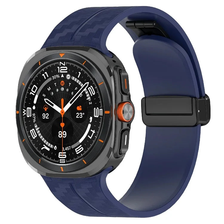 For Samsung Galaxy Watch Ultra 47mm Silicone Watch Band Carbon Fiber Texture with Magnetic Buckle