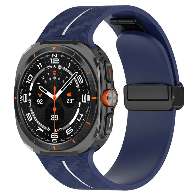 For Samsung Galaxy Watch Ultra 47mm Silicone Watch Band Carbon Fiber Texture with Magnetic Buckle