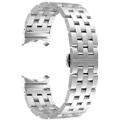 For Samsung Galaxy Watch7 44mm / 40mm Stainless Steel Band with Connector 5-Bead Smart Watch Strap, Silver