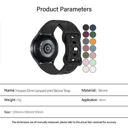 KALEBOL 20mm Silicone Strap for Huawei Watch GT 3 42mm / GT 3 Pro 43mm Leopard Texture Watch Band