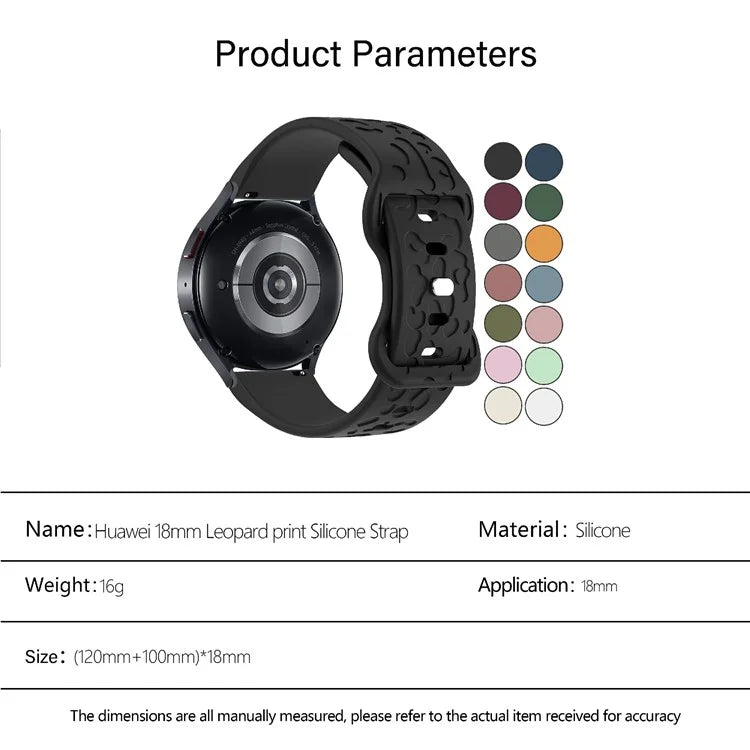 KALEBOL 18mm Silicone Strap for Huawei Watch GT 4 41mm / Garmin Venu 3S Leopard Texture Watch Band