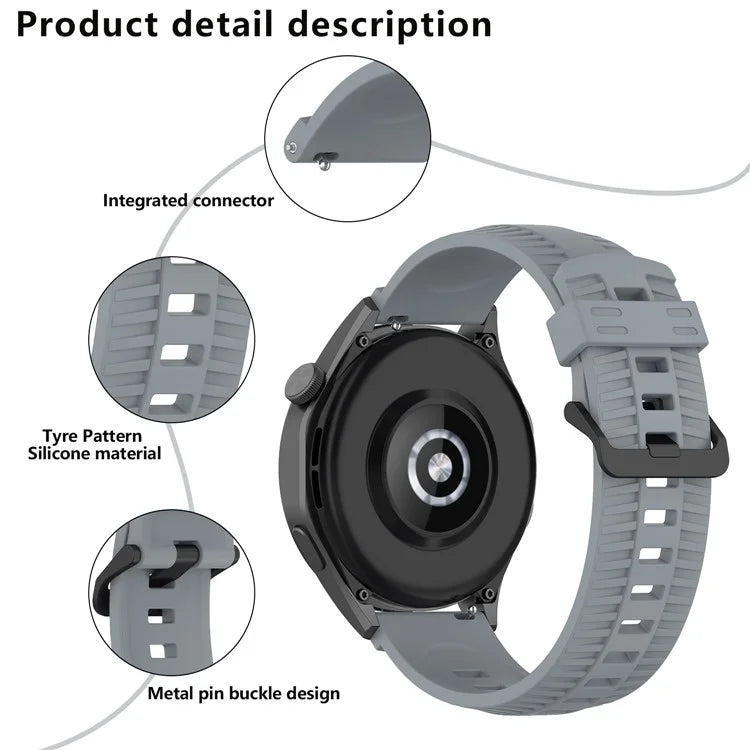 KALEBOL 20mm Watch Strap for Huawei Watch GT 3 42mm / GT 3 Pro 43mm Tire Texture Silicone Wrist Band