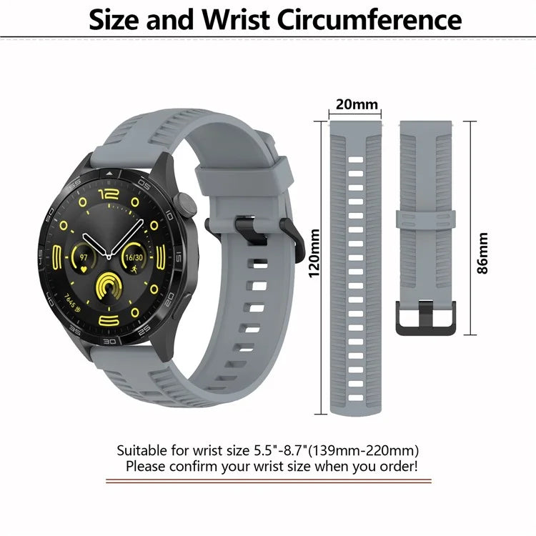 KALEBOL 20mm Watch Strap for Huawei Watch GT 3 42mm / GT 3 Pro 43mm Tire Texture Silicone Wrist Band