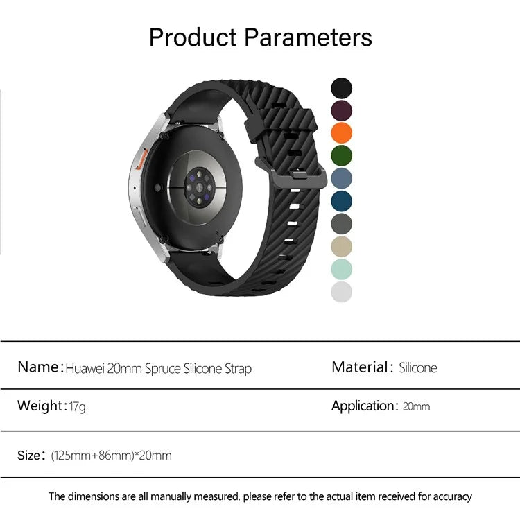 KALEBOL 20mm Silicone Band for Huawei Watch GT 3 42mm / GT 3 Pro 43mm Tire Pattern Watch Strap