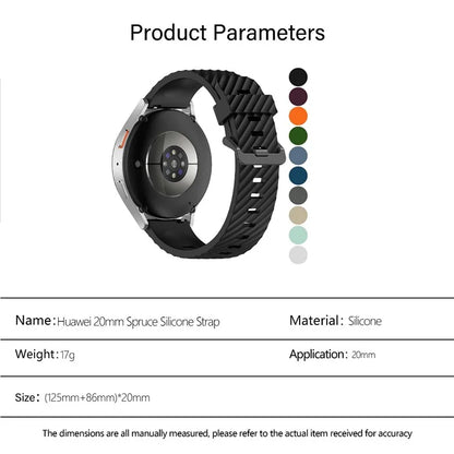 KALEBOL 20mm Silicone Band for Huawei Watch GT 3 42mm / GT 3 Pro 43mm Tire Pattern Watch Strap