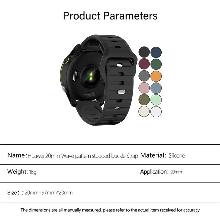 KALEBOL 20mm Silicone Strap for Huawei Watch GT 3 42mm / GT 3 Pro 43mm Wave Design Watch Band