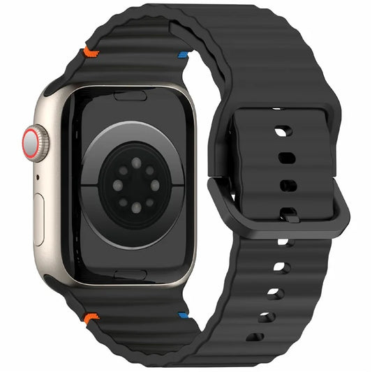Silicone Strap for Apple Watch Series 10 46mm / Ultra 2 / Ultra 49mm / 9 8 7 45mm / SE (2023) SE (2022) SE 6 5 4 44mm / 3 2 1 42mm Wave Band