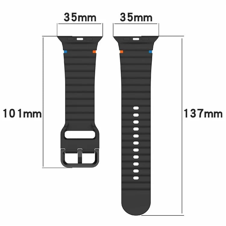 Silicone Strap for Apple Watch Series 10 46mm / Ultra 2 / Ultra 49mm / 9 8 7 45mm / SE (2023) SE (2022) SE 6 5 4 44mm / 3 2 1 42mm Wave Band