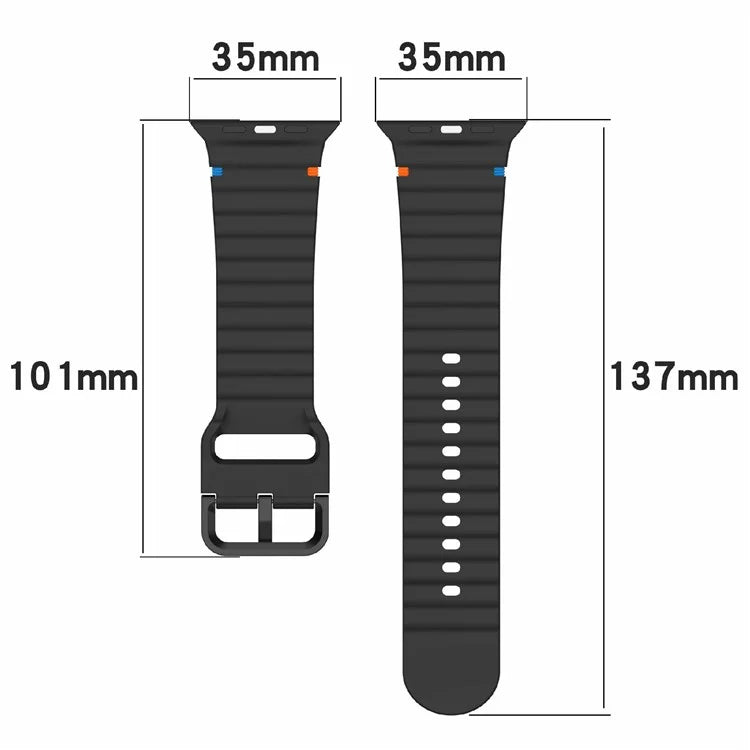 Silicone Strap for Apple Watch Series 10 46mm / Ultra 2 / Ultra 49mm / 9 8 7 45mm / SE (2023) SE (2022) SE 6 5 4 44mm / 3 2 1 42mm Wave Band