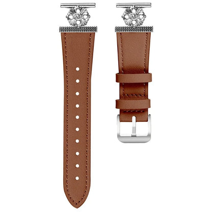 For Huami Amazfit Pop Pro Watch Band Genuine Cow Leather Flower Decor Adjustable Strap