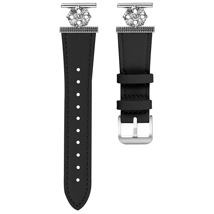 For Honor Watch ES Watch Band Genuine Cow Leather Flower Decor Adjustable Strap