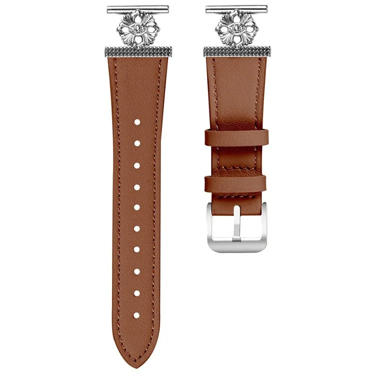 For Honor MagicWatch 2 42mm Watch Band Genuine Cow Leather Flower Decor Adjustable Strap