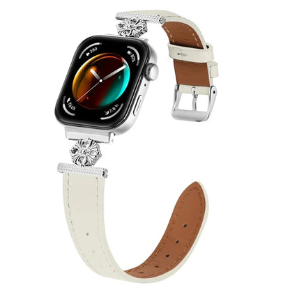 For Huawei Watch Fit 3 Watch Band Genuine Cow Leather Flower Decor Adjustable Strap