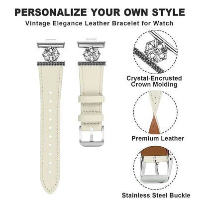 For Huawei Watch Fit 3 Watch Band Genuine Cow Leather Flower Decor Adjustable Strap