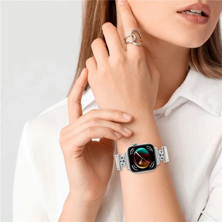 For Huawei Watch Fit 3 Watch Band Genuine Cow Leather Flower Decor Adjustable Strap