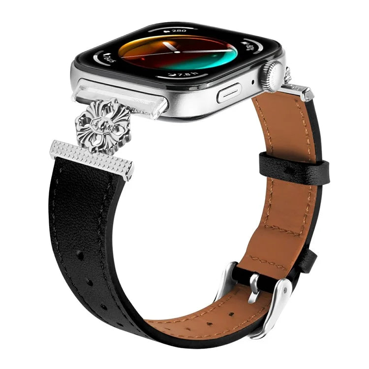 For Huawei Watch Fit 3 Watch Band Genuine Cow Leather Flower Decor Adjustable Strap