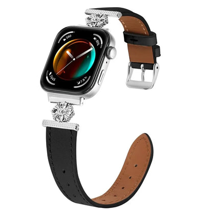 For Huawei Watch Fit 3 Watch Band Genuine Cow Leather Flower Decor Adjustable Strap