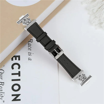 For Huawei Watch Fit 3 Watch Band Genuine Cow Leather Flower Decor Adjustable Strap