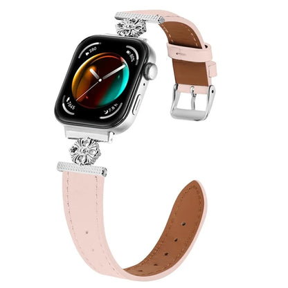 For Huawei Watch Fit 3 Watch Band Genuine Cow Leather Flower Decor Adjustable Strap
