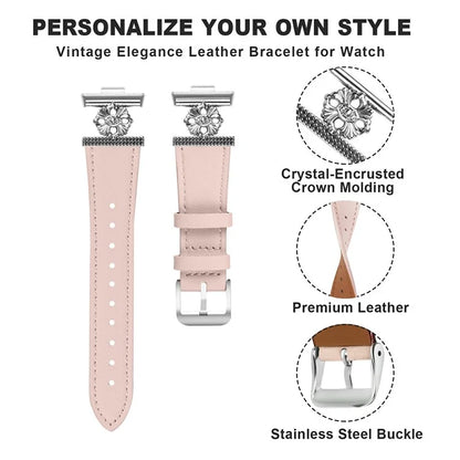For Huawei Watch Fit 3 Watch Band Genuine Cow Leather Flower Decor Adjustable Strap