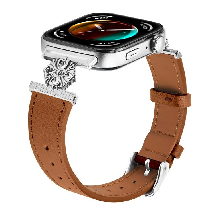 For Huawei Watch Fit 3 Watch Band Genuine Cow Leather Flower Decor Adjustable Strap