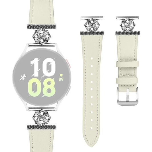 For Samsung Galaxy Watch 42mm Watch Band Genuine Cow Leather Flower Decor Adjustable Strap