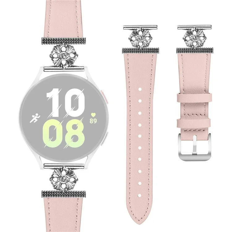 For Samsung Gear Sport / Gear S2 Classic Watch Band Genuine Cow Leather Flower Decor Adjustable Strap