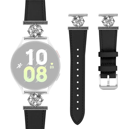 For Samsung Galaxy Watch Active2 44mm / 40mm Watch Band Genuine Cow Leather Flower Decor Adjustable Strap