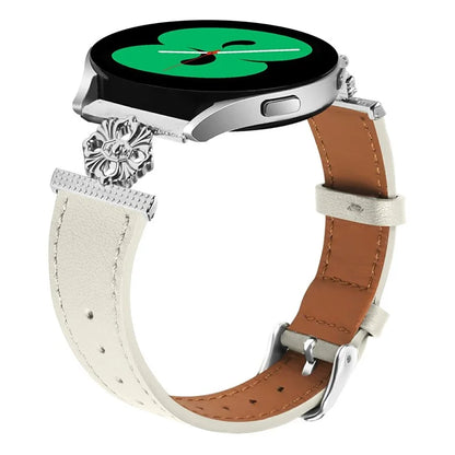 For Samsung Galaxy Watch3 41mm Watch Band Genuine Cow Leather Flower Decor Adjustable Strap