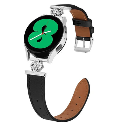For Samsung Galaxy Watch3 41mm Watch Band Genuine Cow Leather Flower Decor Adjustable Strap