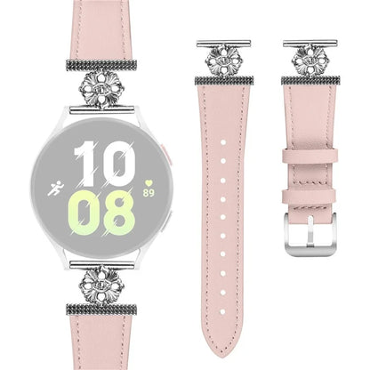 For Samsung Galaxy Watch3 41mm Watch Band Genuine Cow Leather Flower Decor Adjustable Strap