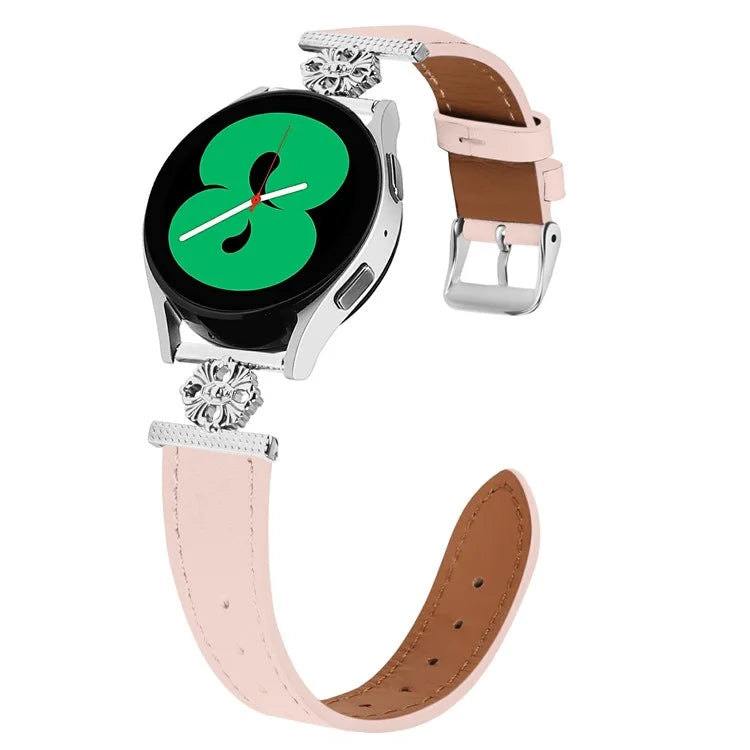 For Samsung Galaxy Watch3 41mm Watch Band Genuine Cow Leather Flower Decor Adjustable Strap