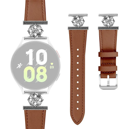 For Samsung Galaxy Watch3 41mm Watch Band Genuine Cow Leather Flower Decor Adjustable Strap