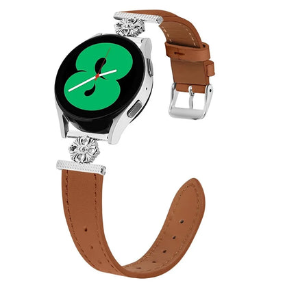 For Samsung Galaxy Watch3 41mm Watch Band Genuine Cow Leather Flower Decor Adjustable Strap