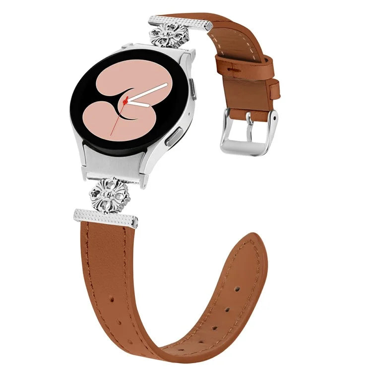 Watch Band for Samsung Galaxy Watch6 40mm / 44mm / Watch6 Classic 43mm / 47mm Genuine Cow Leather Strap with Quick Release Connector