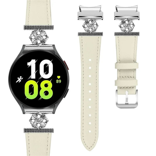 For Samsung Galaxy Watch7 44mm / 40mm Watch Band Genuine Cow Leather Strap with Quick Release Connector