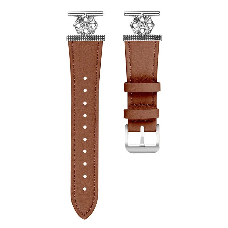 For Garmin Instinct 2S Watch Band Genuine Cow Leather Flower Decor Adjustable Strap